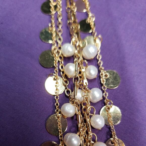 Ann Taylor Factory Signed Three Layer Necklace, Gold Tone w/Mini Baroque Pearls - Picture 11 of 12
